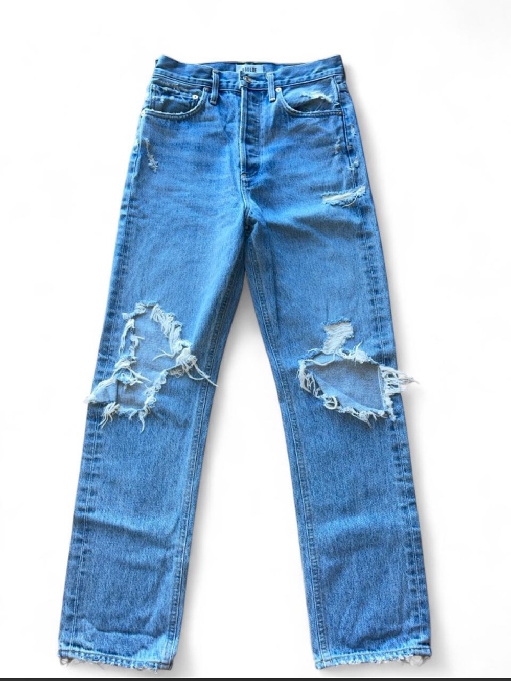 Agolde Distressed Light Blue 90’s Straight Jeans